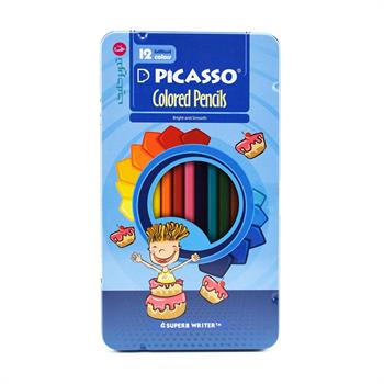 مداد رنگی پیکاسو 12 رنگ جعبه فلزی تخت