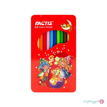 مداد رنگی 12 رنگ جعبه فلزی تخت فکتیس